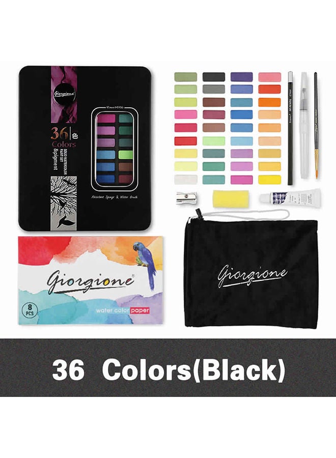 36 Colors Solid Watercolors Paints Set Pigment Drawing Painting With Water Brush Paintbrush Pencil Sponge Watercolor Paper For Artists Beginners Students Adults Black 36 Colors Solid Watercolors Paints Set Pigment Drawing Painting With Water Brush Paintbrush Pencil Sponge Watercolor Paper For Artists Beginners Students Adults Black